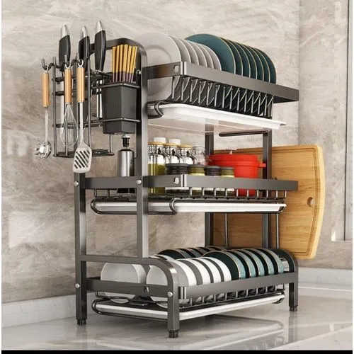 Multifunction Three layers Kitchen Dish Storage Countertop Drain Rack for Plate Bowls and Tableware