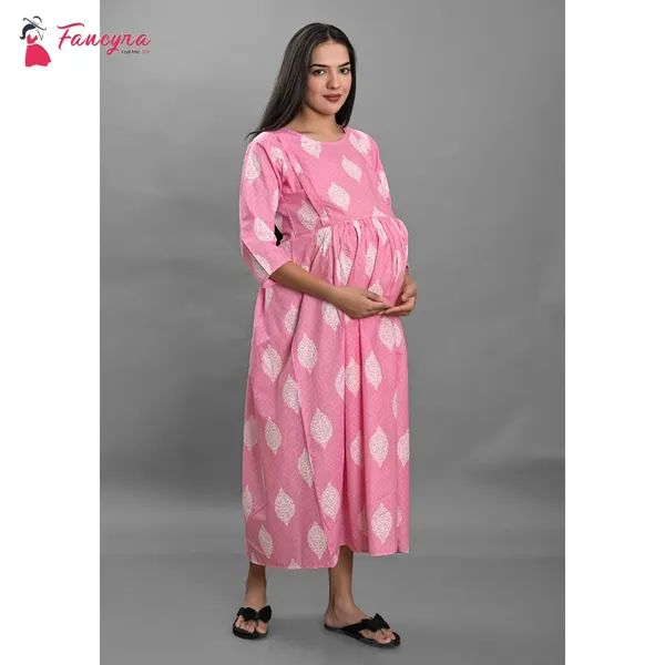 Fancyra Women Maternity Pregnancy Cotton Printed Dress Nightwear
