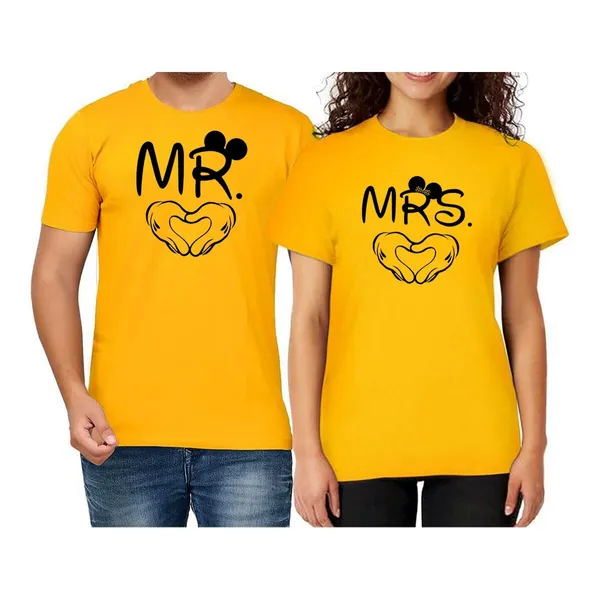 Couple T-Shirt Mr & Mrs Yellow Printed For Men & Women
