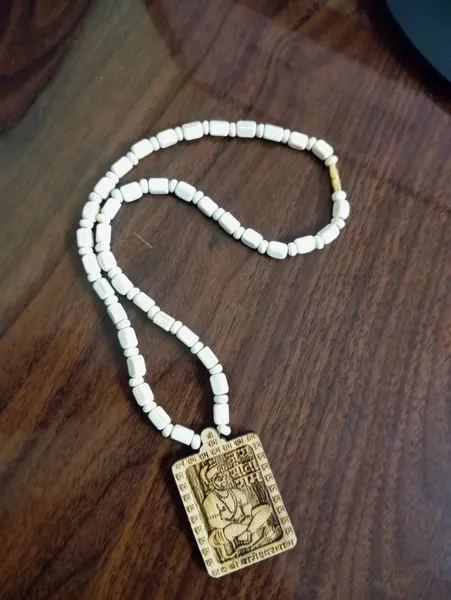 Tulsi Wood Kanthi Mala with Wooden Hanuman ji Locket Brown Wood Beads Wood Chain Set