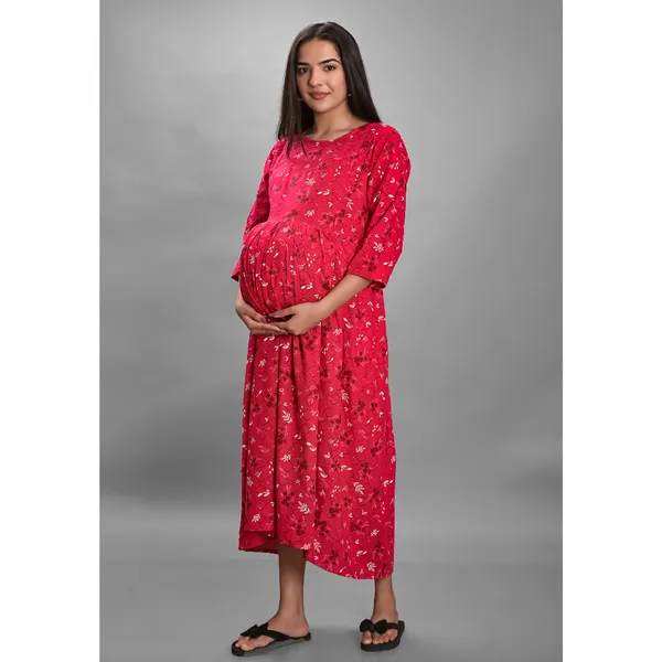 Fancyra Women Maternity Pregnancy Dresses Nightwear Maxi Cotton Printed