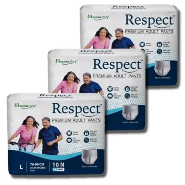 Respect L Adult Diaper Pants Style for Unisex with Wetness Indicator (Large - 30 Count, 30-39 Inches) 3 pack