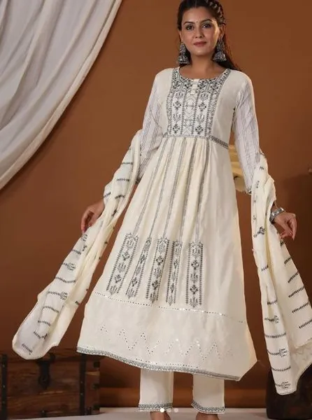 pure cotton anarkali with pant shawl