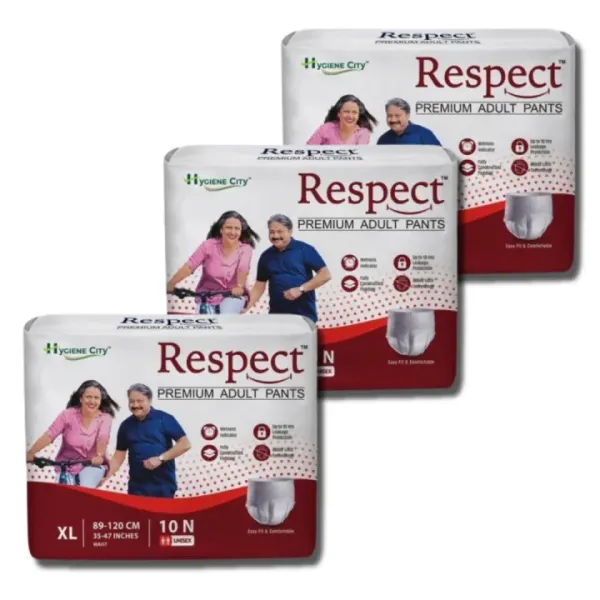 Respect Adult Diaper Pants Style for Unisex with Wetness Indicator (XL - 30 Count, 35-47 Inches) 3 pack