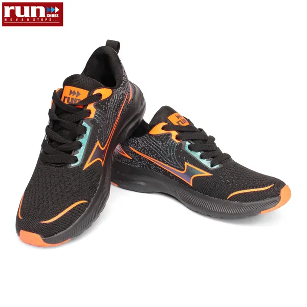 Run Shoes Black/Orange Running Shoes For Men (7140)