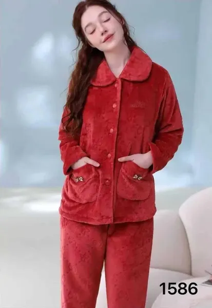 Women Warm Long Sleeve Winter Pajama Set