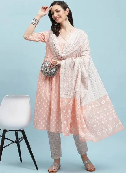 Peach Geometric Printed Kurta set