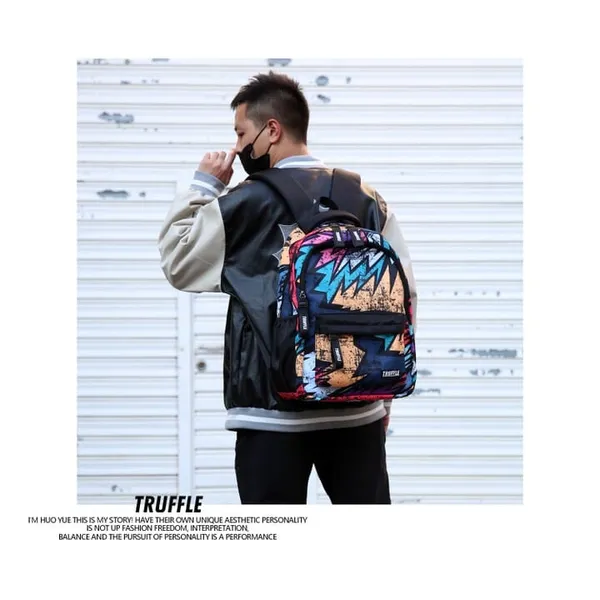 TRUFFLE Graffiti Printed Waterproof, Soft, Trendy Backpack With 16" Laptop Storage Capacity For Men Unisex T2266M