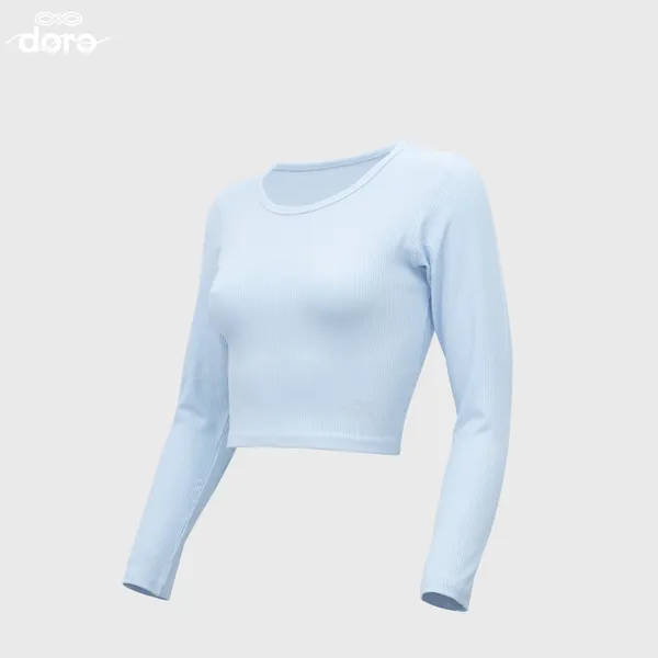 Doro Light Blue Round-Neck Ribbed Crop top for Women