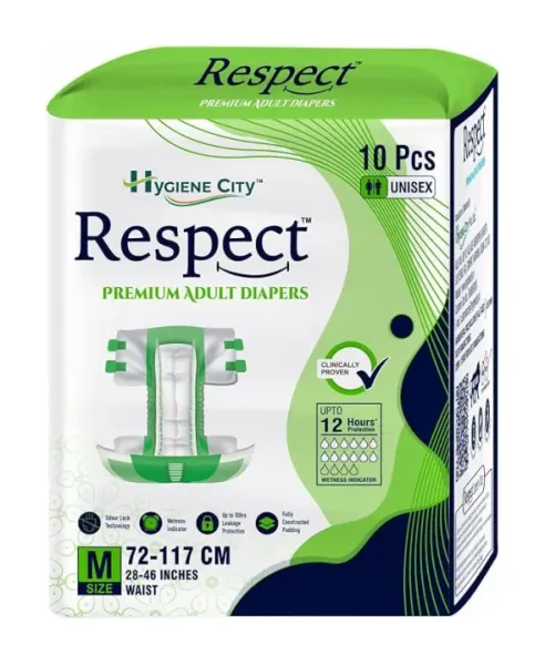 RESPECT M Premium Adult Tape Diaper for Unisex (Medium - 10 Count, 28-46 Inches)