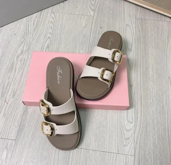 Double Buckle Slide Sandals For Women