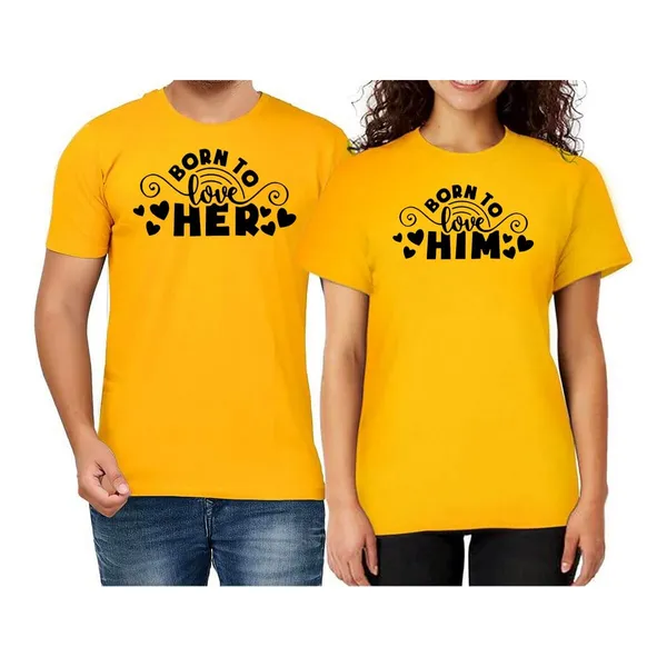 Couple T-Shirt Yellow  Born To Love Printed For Men & Women