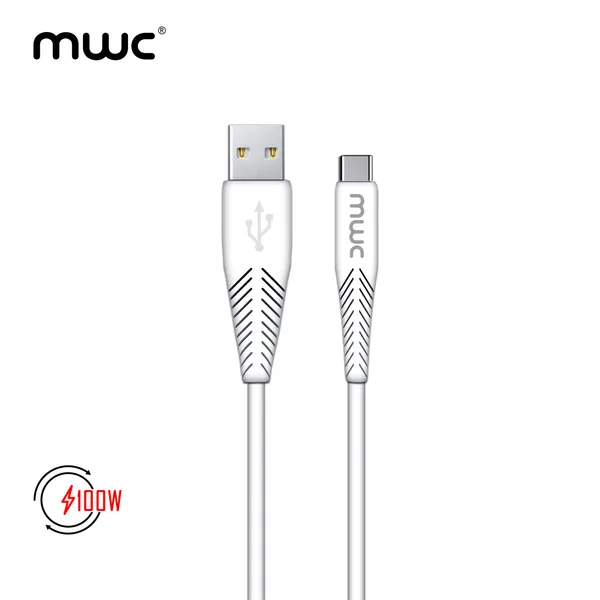 MWC MUC100W Data Cable | USB-A to Type-C 100W Ultra-Fast Charging Cable | Hign quality TPE/PVC | USB 3.1 | 5A – White