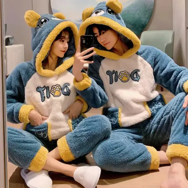 Winter Thick Warm Hoodie Pajama Set