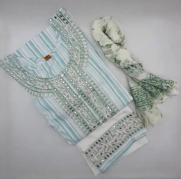 Joseez Collection Offwhite Lining Cotton Embroidered Kurti Pant Dupatta Set For Women For Women