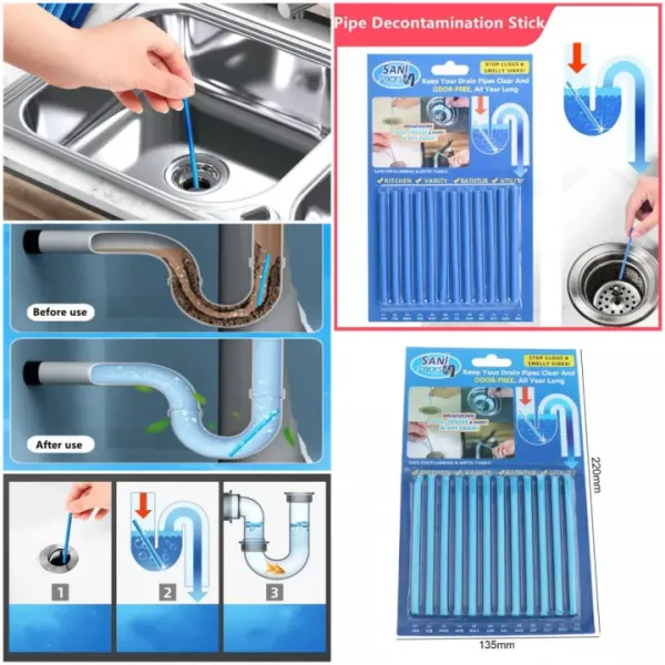 Sani Sticks 12 Set Oil Decontamination Kitchen Toilet Bathtub Drain Cleaner (pack of 2)