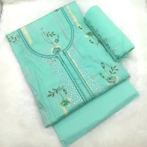 Joseez Collection Multicolor Seagreen Glaze Cotton Embroidery Work Unstitched Kurta Set For Women
