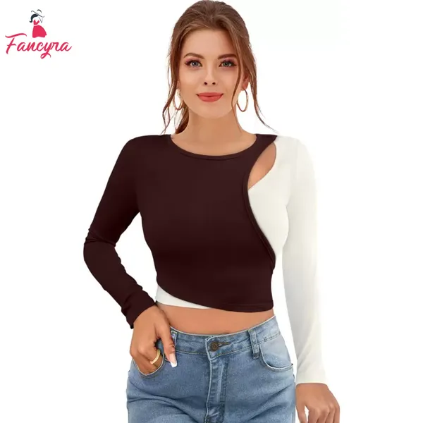 Casual Designer Crop Top T-Shirt Long Sleeve For Women