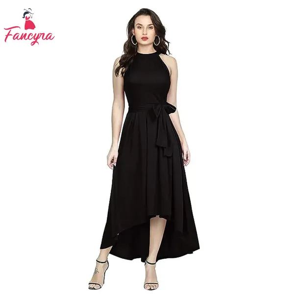 Fancyra Women One Piece Sleeveless High Low  Knee Long Western Dress