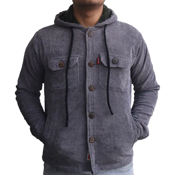 Vintage Cotrise Hooded Shirt With Fur Inside