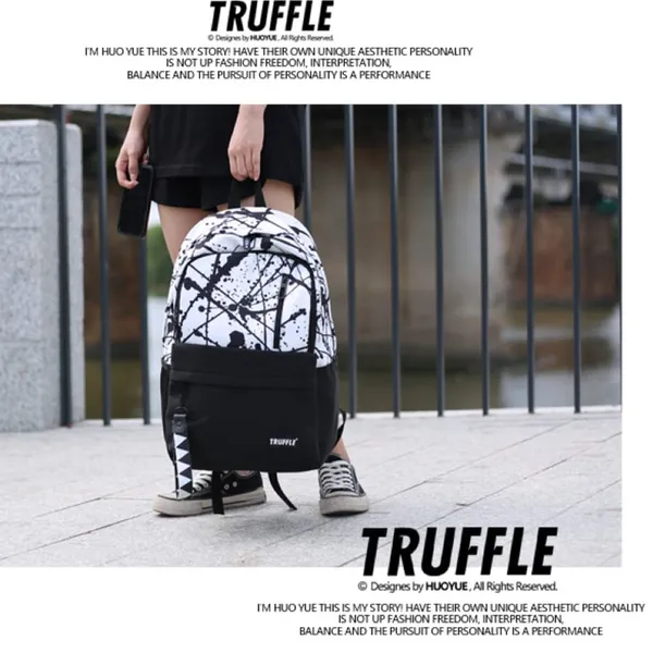 Truffle Graffiti Printed Waterproof Soft School College Trendy Hip-Hop Backpack With 16" Laptop Storage Capacity For Men Unisex T2211M