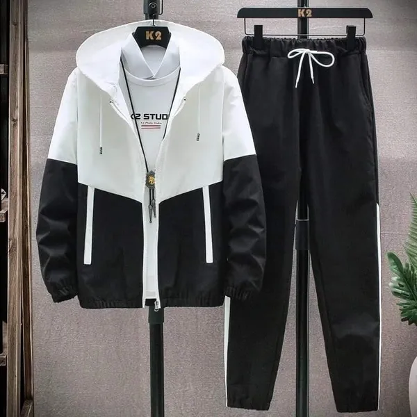 (Set of 2 Piece) Men Summer Stretchable Wrinkle Jacket And Joggers set.