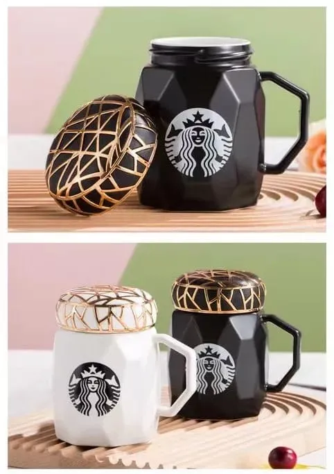 Starbucks Black Single Ceramic Coffee Mug With Elegant Lid 400ML | SY Bazzar